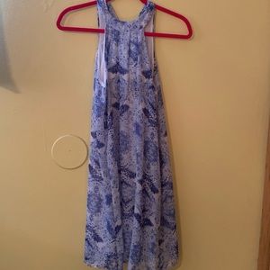 Japna Size Small Blue Neck Tie Flowy Mini Dress
